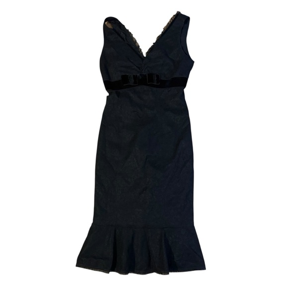 Betsey Johnson Vintage Black Velvet Bow Knee Length Dress Size 4 - Picture 5 of 10